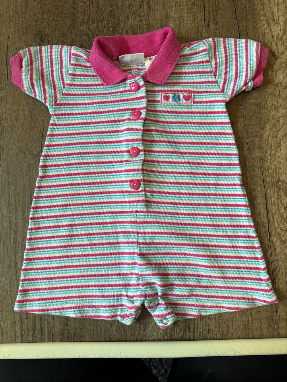 Vintage 2000s Y2K Toddler Romper Summer Striped Polo Hearts Small Steps 18M